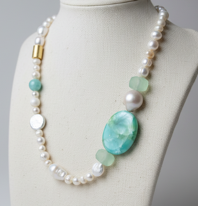 Montecito Angel Victoria Stone, Amazonite & Freshwater Pearl Statement Necklace