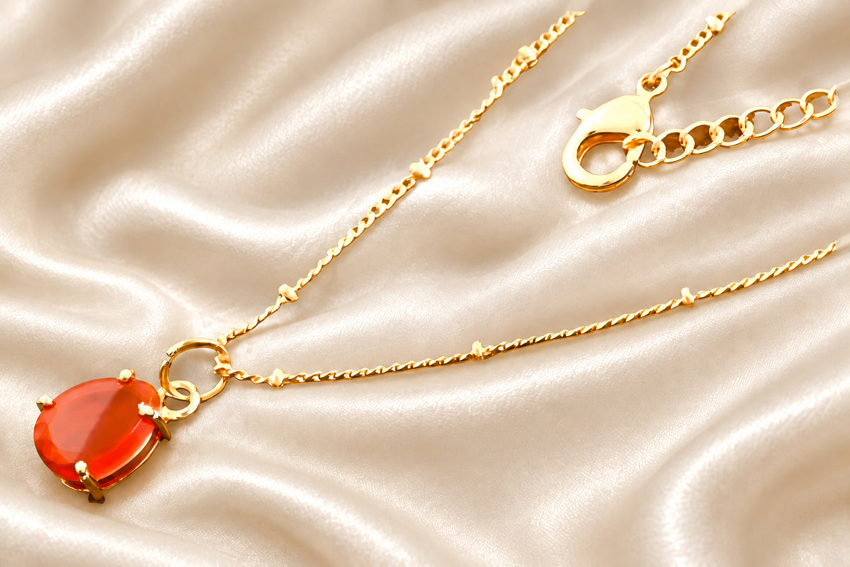 Petite Orange Gemstone Gold Pendant Necklace