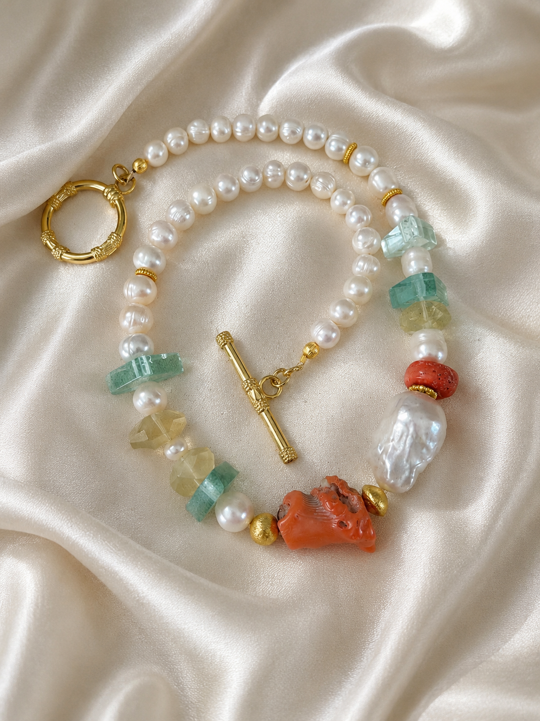 One-of-a-Kind Amalfi Coral Mare Baroque Pearl Statement Necklace