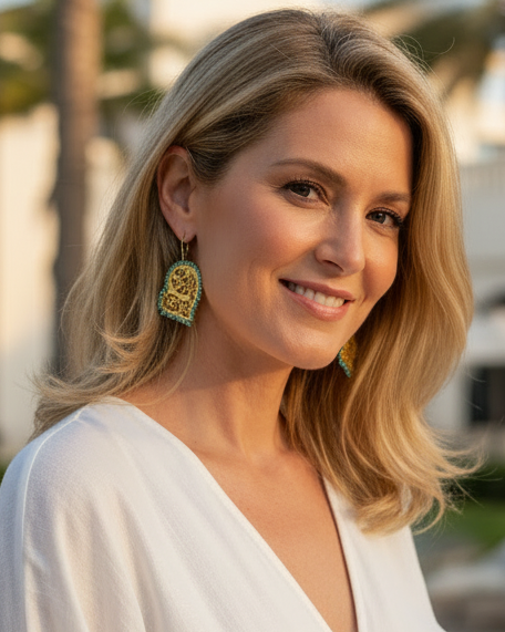 Heart-Shaped
Turquoise & 22k Gold Vermeil Filigree Statement Earrings