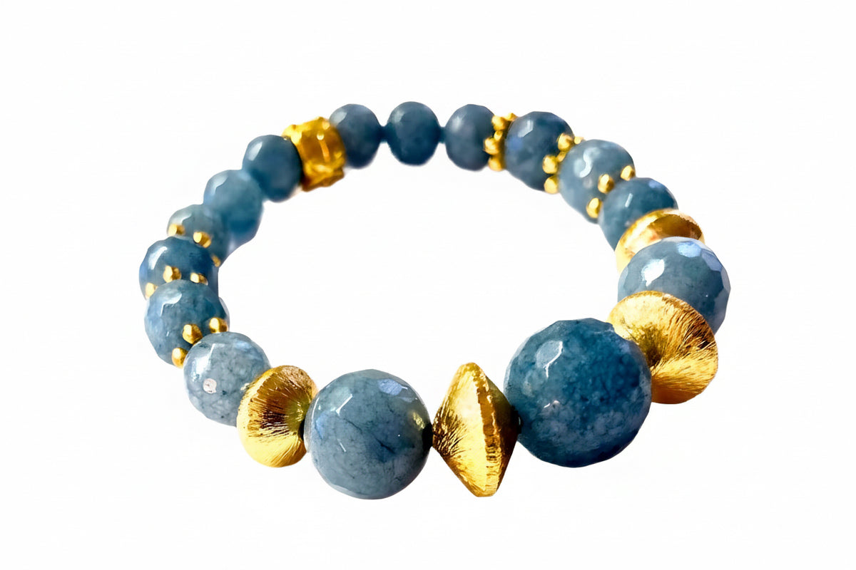 Blue Apatite Gemstone 22k Brushed Gold Vermeil Bracelet