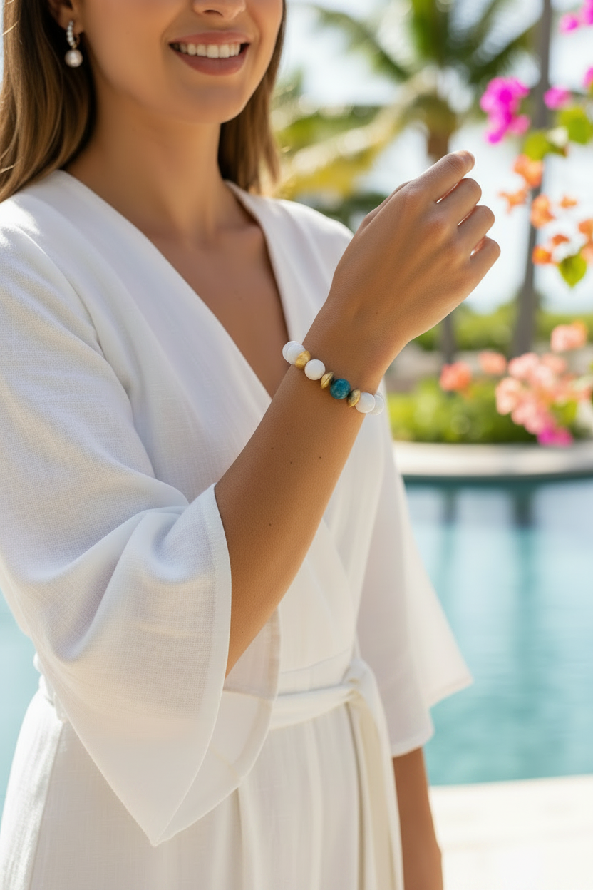 Capri Azure Apatite & Alabaster Vermeil Statement Bracelet