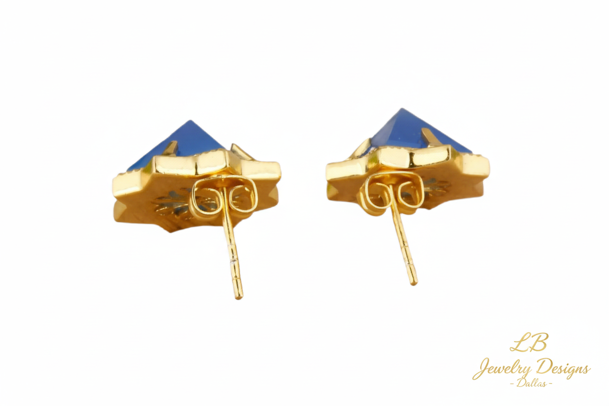 Medium Blue Chalcedony Pyramid Stud Earrings – 24k Gold Vermeil