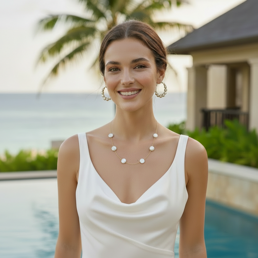 Montecito Coin Pearl Necklace & Hoop Earring Set - Coastal Luxury Jewelry