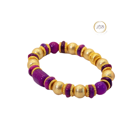 Purple Sugilite Gemstone 18k Brushed Gold Vermeil Bracelet
