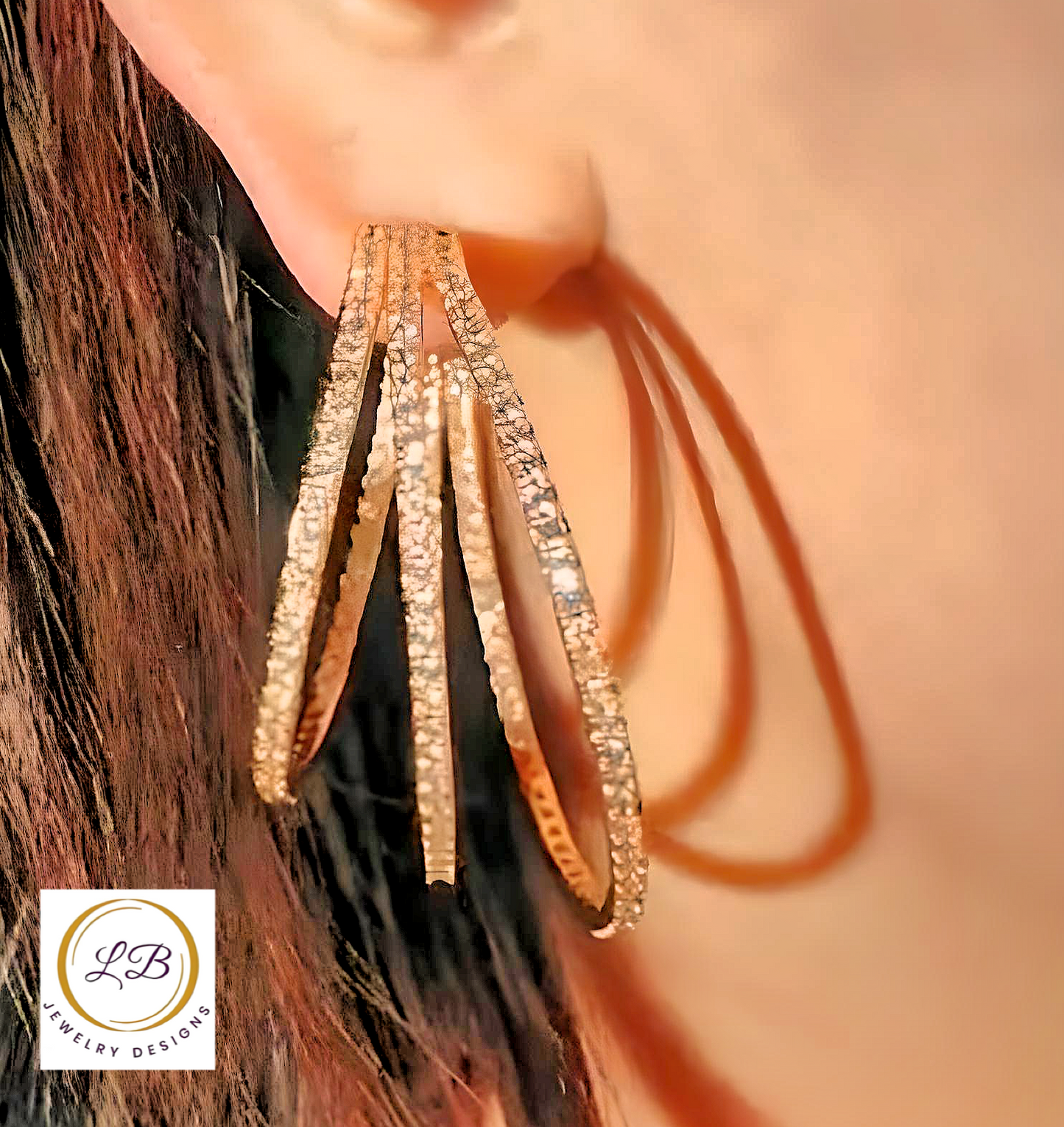 Gold Hoop Triple Circle Micro Pave Geometric Earrings