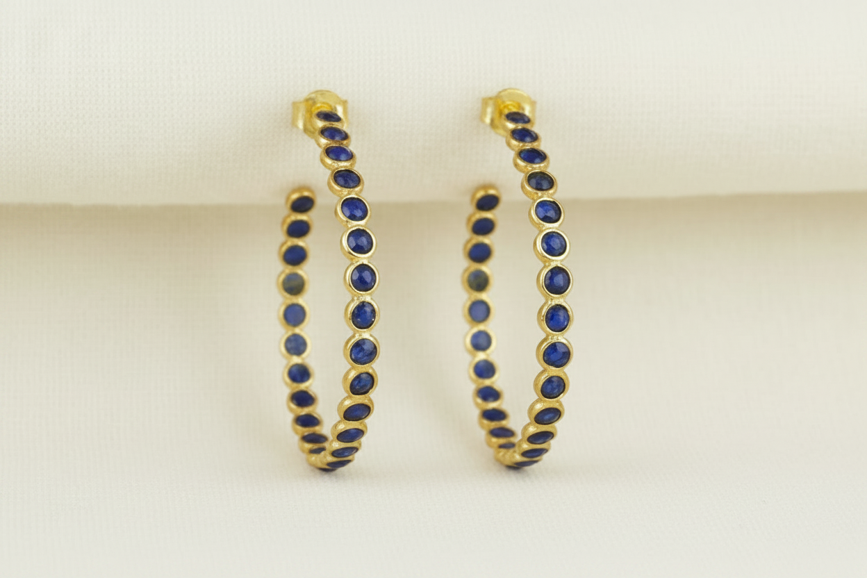 Montecito Lapis Lazuli Gold Vermeil Statement Hoop Earrings