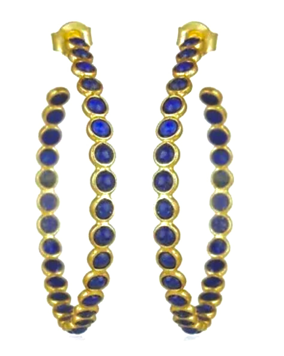Lapis Lazuli Bezel-Set Statement Hoop Earrings