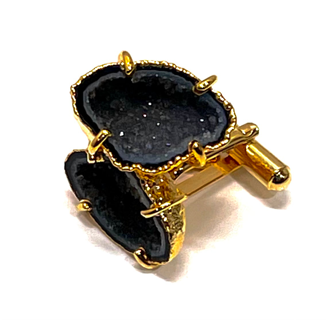 Cufflinks - Black Druzy/Geode Gold Electroplated