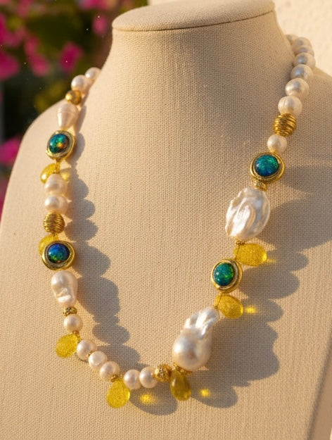One-of-a-Kind Amalfi Baroque Pearl, Murano Glass & Lemon Quartz Statement Necklace