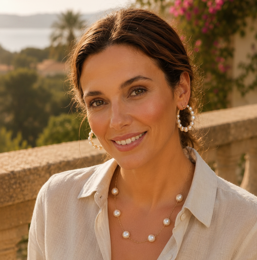 Montecito Coin Pearl Necklace & Hoop Earring Set - Coastal Luxury Jewelry