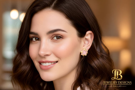 Light Pink Rose Quartz Gemstone Pyramid Stud Earrings - 24k Gold Vermeil