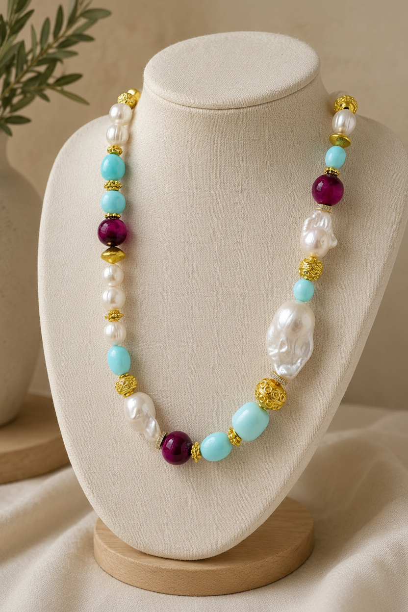 Ibiza Sunset Pearl & Opal Statement Necklace