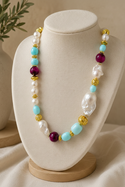 Ibiza Sunset Pearl & Opal Statement Necklace