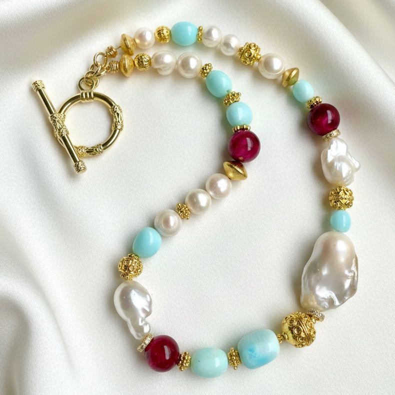 Ibiza Sunset Pearl & Opal Statement Necklace