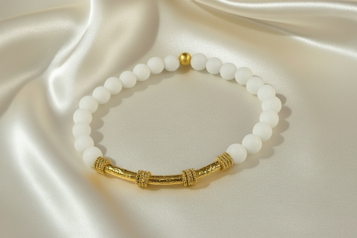 Montecito White Alabaster & Balinese 22k Gold Vermeil Bracelet | Signature Luxury Bracelet