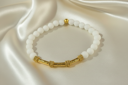 Montecito White Alabaster & Balinese 22k Gold Vermeil Bracelet | Signature Luxury Bracelet