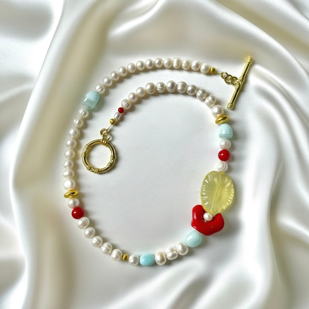 Amalfi Pearl, Opal, Coral & Lemon Quartz Necklace | Coastal Luxury Jewelry