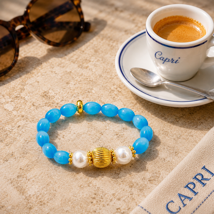 Capri Mexican Fire Opal & Freshwater Pearl Gold-Filled Statement Bracelet | One-of-a-Kind Luxury Bracelet