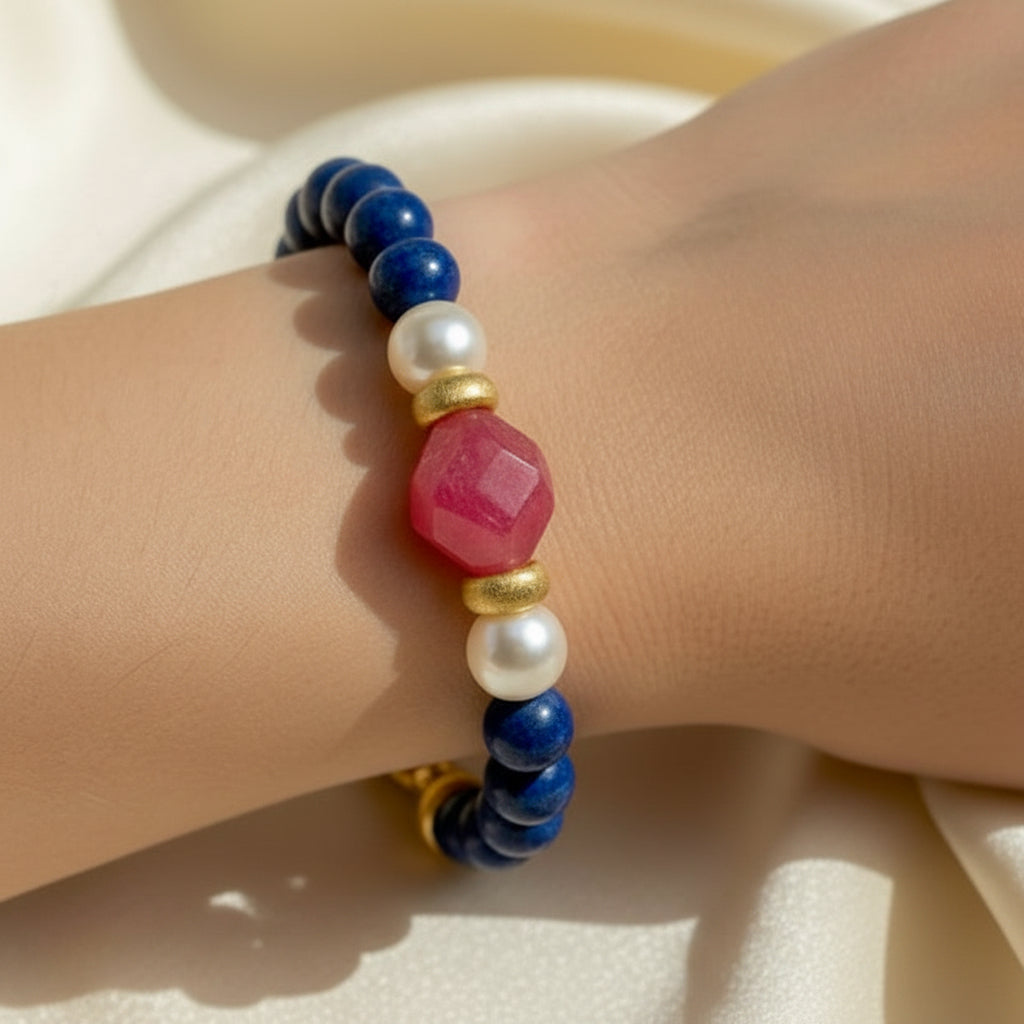 Pink Sapphire, Lapis & Pearl One-of-a-Kind Bracelet | Capri Collection