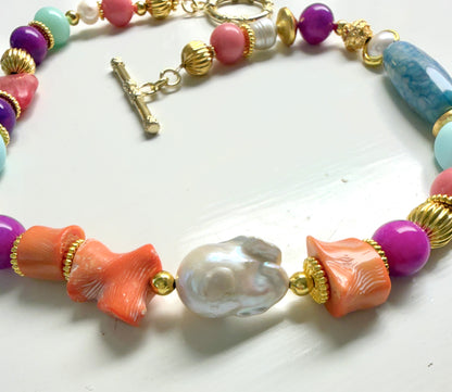 Ibiza Riviera Baroque Pearl, Opal & Coral Statement
One-of-a-Kind Necklace