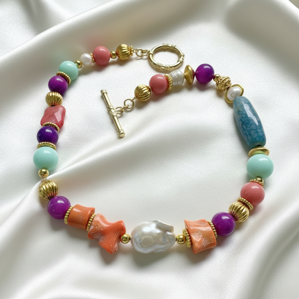 Ibiza Riviera Baroque Pearl, Opal & Coral Statement
One-of-a-Kind Necklace