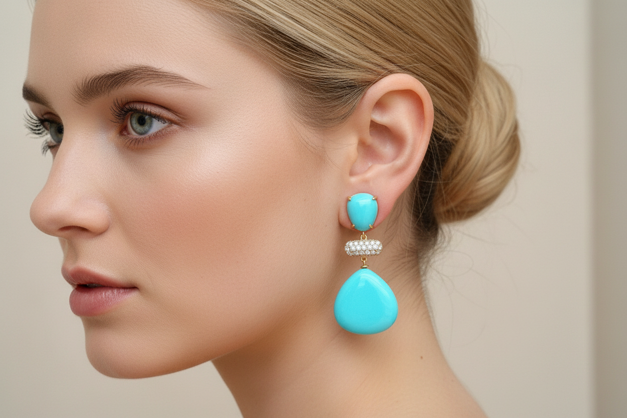 Capri Turquoise & Pavé Teardrop Statement Earrings