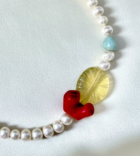 Amalfi Coral, Lemon Quartz & Freshwater Pearl Statement Necklace | One-of-a-Kind Luxury Necklace