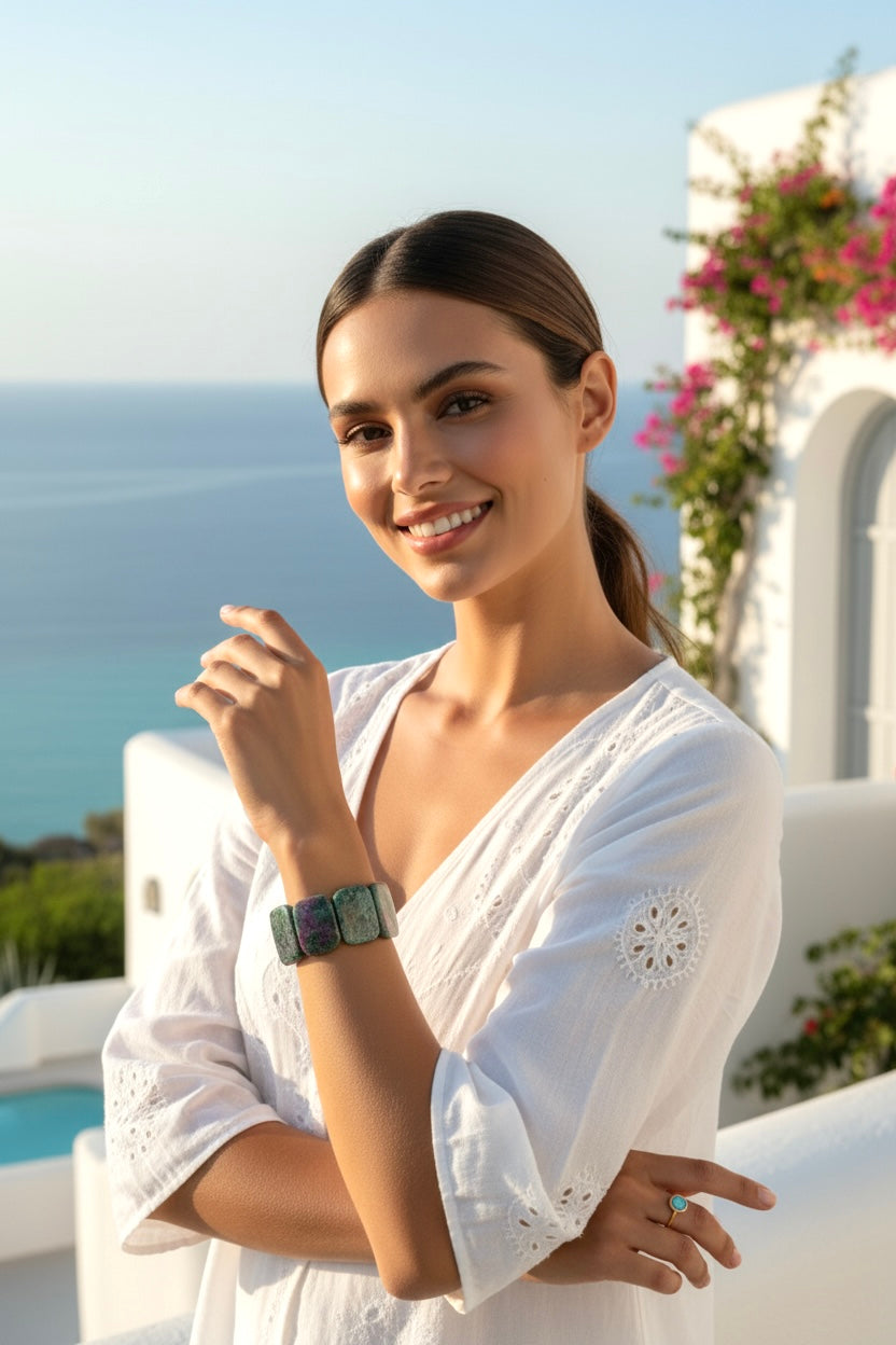 Capri Ruby Fuchsite Statement Bracelet | One-of-a-Kind Coastal Luxury Gemstone Bracelet