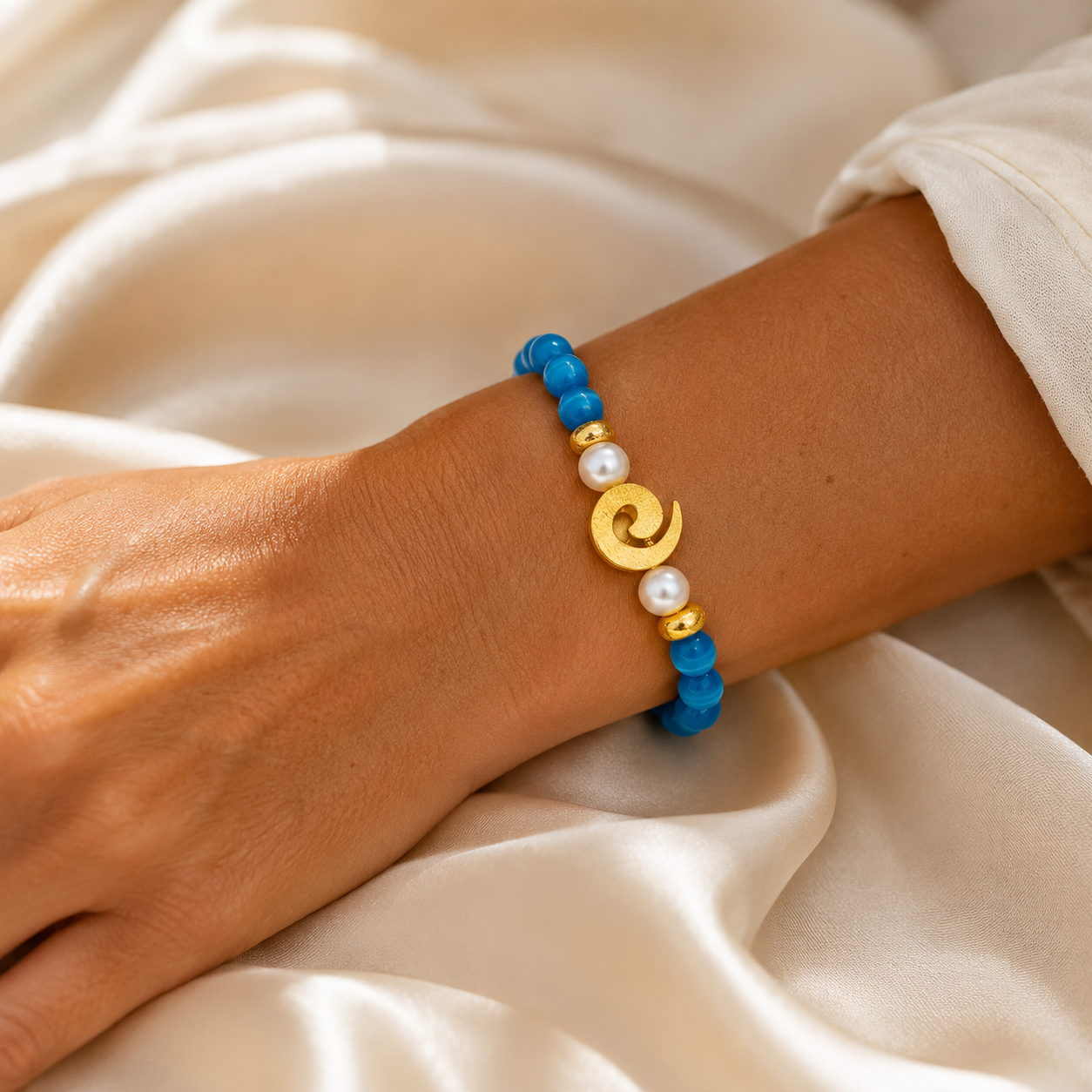 Capri Azure Fire Opal & Baroque Pearl Bracelet | 18k Gold Vermeil | One of a Kind