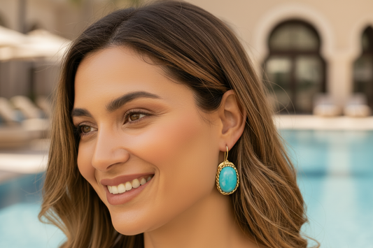 Capri Sleeping Beauty Turquoise Oval Vermeil Drop Earrings