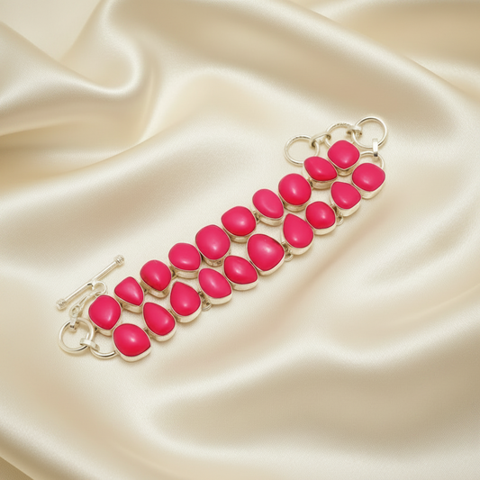 Capri Pink Coral Sterling Silver Statement Bracelet | Magenta Coral Resort Bracelet