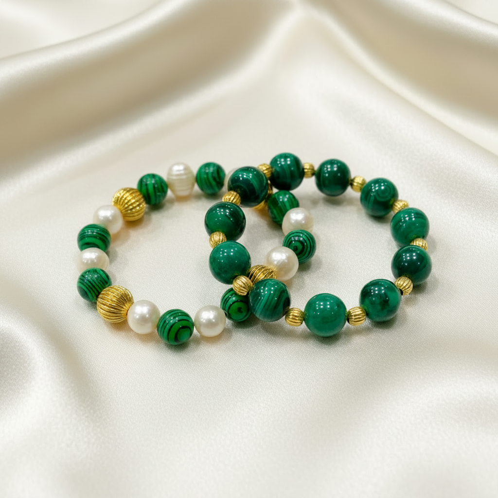 Montecito Malachite & Freshwater Pearl Bracelet Stack & Statement Ring Set