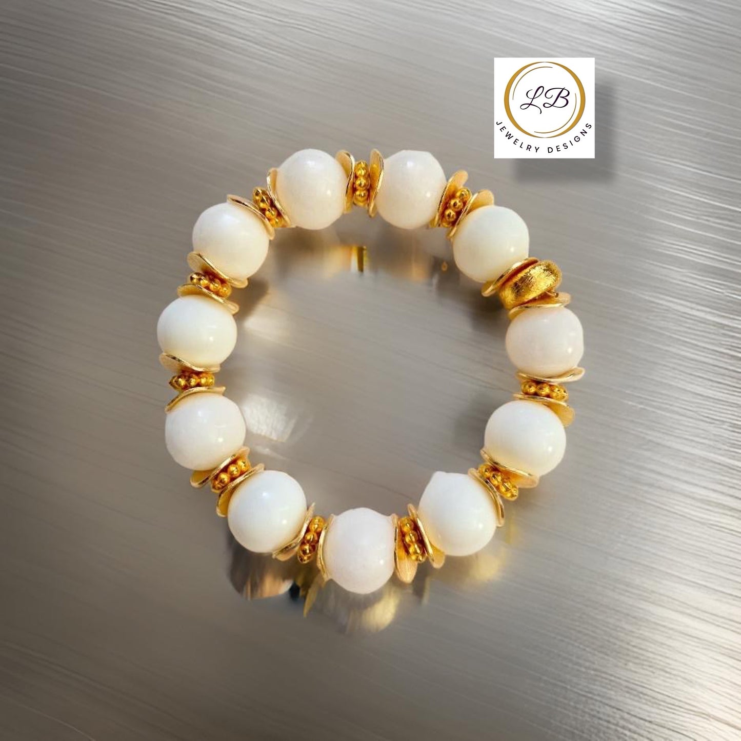 White Alabaster & 18k Gold Vermeil Bracelet