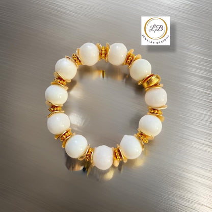 White Alabaster & 18k Gold Vermeil Bracelet
