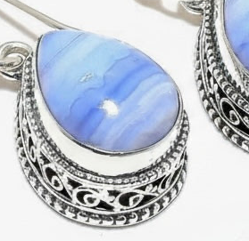 Capri Blue Lace Agate Sterling Silver Teardrop Earrings