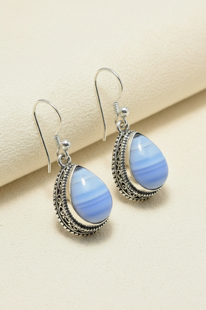 Capri Blue Lace Agate Sterling Silver Teardrop Earrings