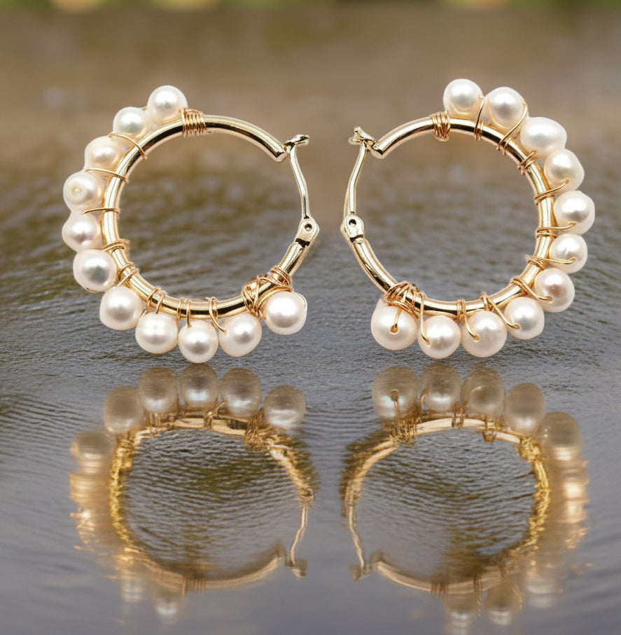 Montecito Freshwater Pearl Hoop Earrings | 14k Gold Filled Gold