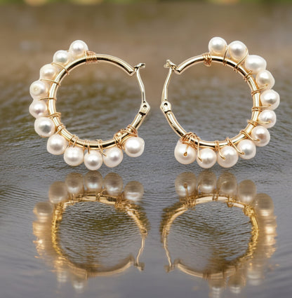 Montecito Freshwater Pearl Hoop Earrings | 14k Gold Filled Gold