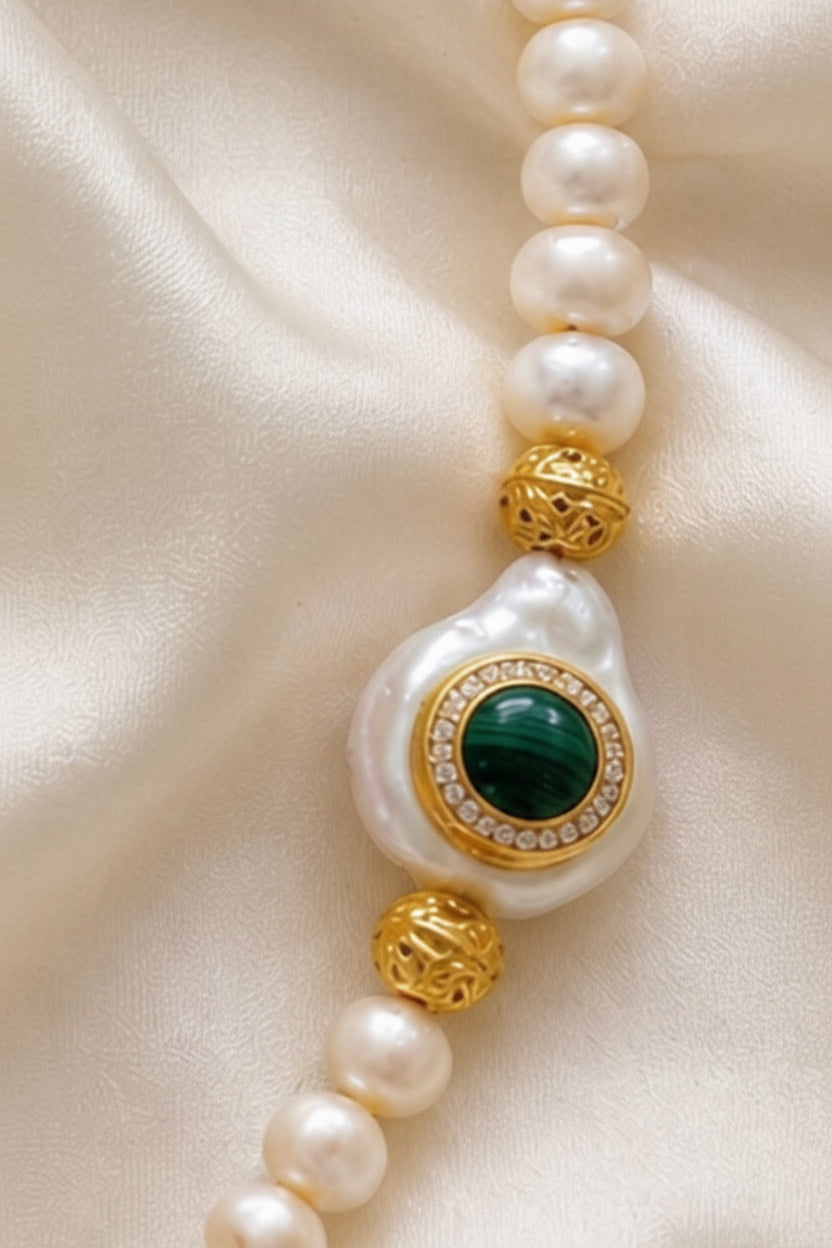 Montecito One-of-a-Kind Malachite Baroque Pearl Necklace