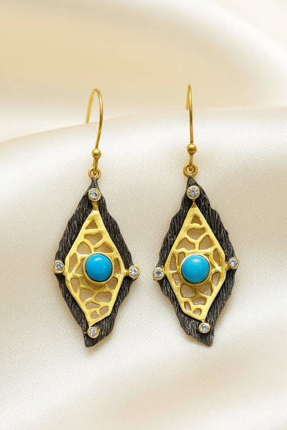 Capri Noir Turquoise Filigree Vermeil Statement Earrings