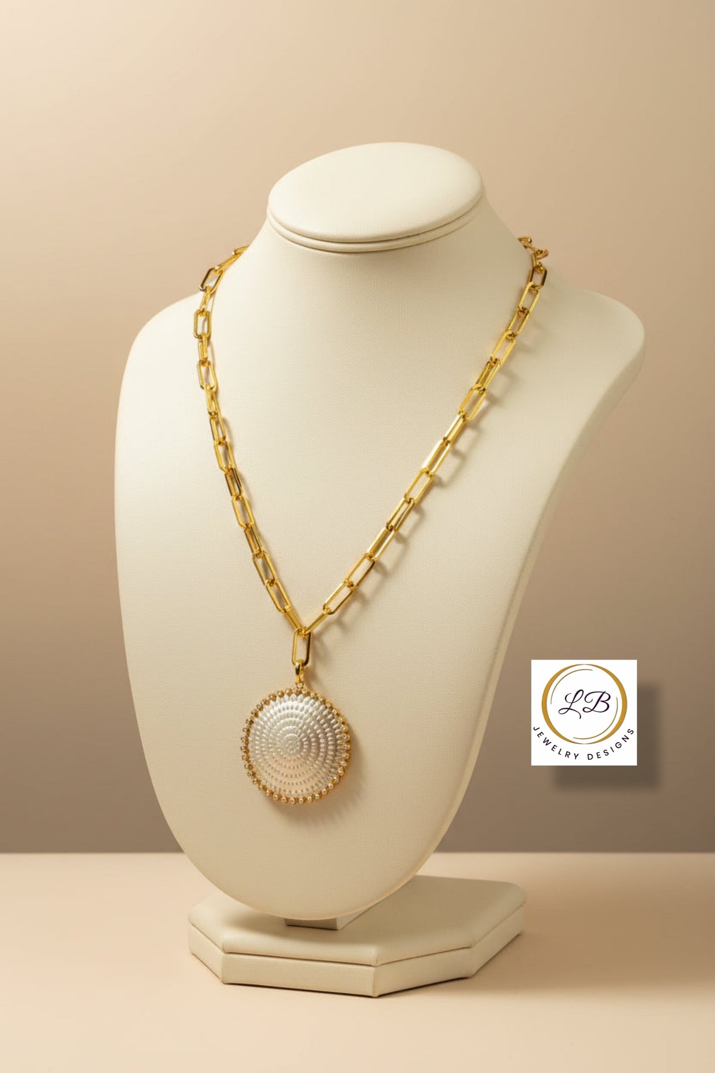 Sterling Silver - White Topaz Medallion Pendant Chain Necklace