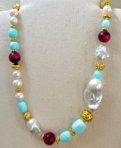 Ibiza Sunset Pearl & Opal Statement Necklace