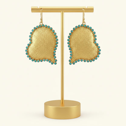 Capri Turquoise Sculptural Heart Earrings – Limited Edition 22k Gold Vermeil