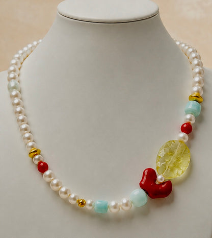 Amalfi Pearl, Opal, Coral & Lemon Quartz Necklace | Coastal Luxury Jewelry