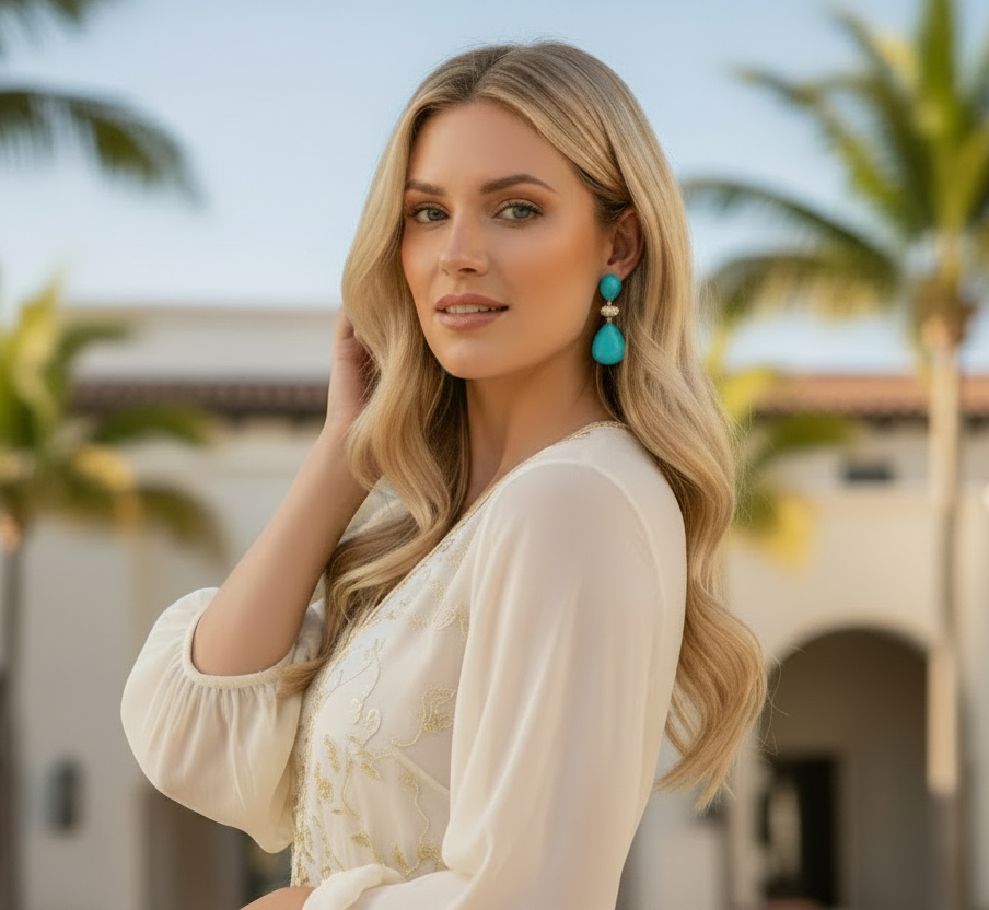 Capri Turquoise & Pavé Teardrop Statement Earrings