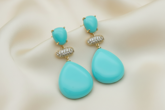 Capri Turquoise & Pavé Teardrop Statement Earrings