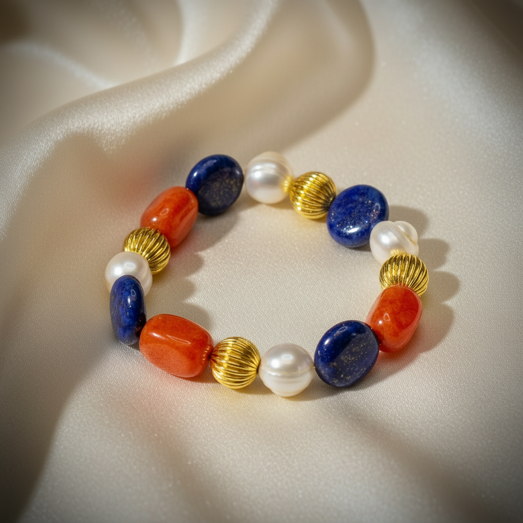One-of-a-Kind Capri Lapis Lazuli, Carnelian & Freshwater Pearl Statement Bracelet