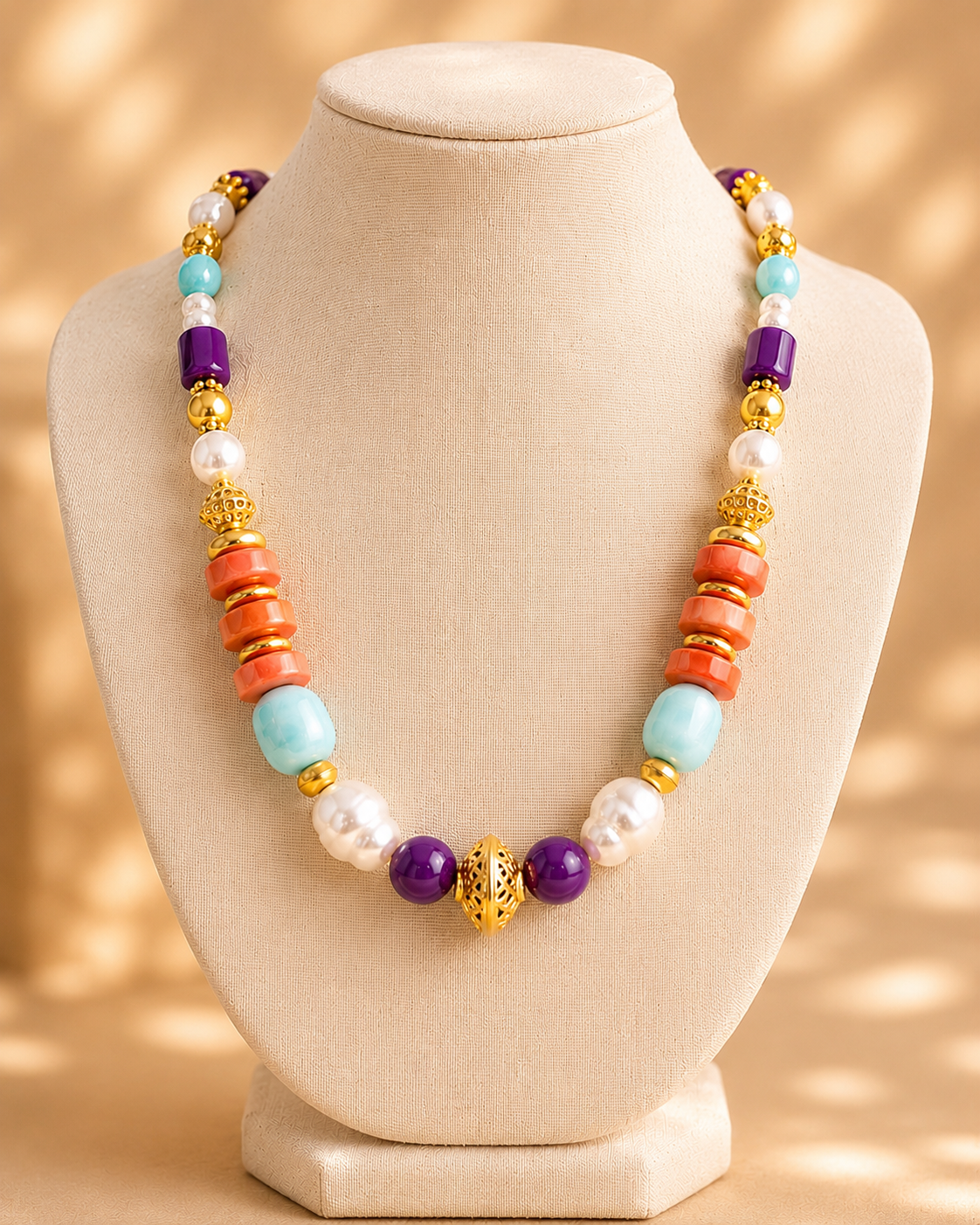 Ibiza Sunset Coral, Pearl & Turquoise Statement Necklace | One-of-a-Kind