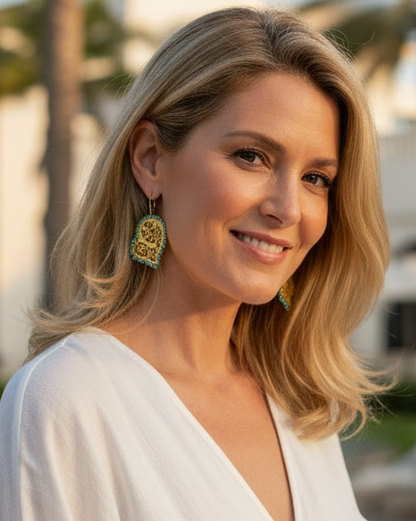 Heart-Shaped 
Turquoise & 22k Gold Vermeil Filigree Statement Earrings